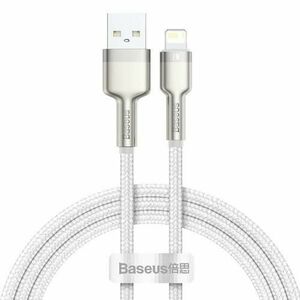 Cablu pentru incarcare si transfer de date Baseus Cafule Metal, USB/Lightning, 18W, 2.4A, 1m, Alb imagine