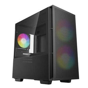 Carcasa DeepCool „CH360”, Mini Tower, ATX, fara sursa, 3 ventilatoare incluse, USB 3.2 gen 1 x 1, USB 2.0 x 2, audio, PSU shroud, 4 sloturi expansiune, iluminare ARGB (Negru) imagine