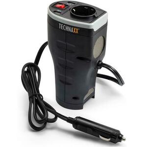 Invertor de tensiune Technaxx TE13, 200W, alimentare 12V, iesire 230V, 2xUSB-A, siguranta 20A (Negru) imagine