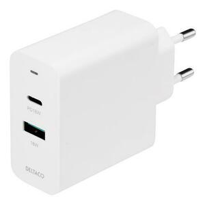 Incarcator priza fast charge 36W Deltaco, USB-C PD 18W, USB-A 18W, Alb imagine