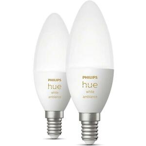 Pachet 2 becuri LED inteligente Philips Hue B39, Bluetooth, Zigbee, E14, 4W (25W), 470 lm, lumina ambianta alba (2200-6500K) imagine