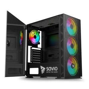 Carcasa Gaming, SAVIO Raptor X1, Mesh / Tempered Glass, ARGB, Mid-Tower, fara sursa, ATX (Negru) imagine