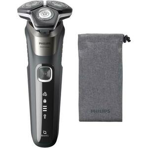 Aparat de barbierit Philips Shaver Seria 5000 S5887/10, barbierit umed/uscat, tehnologie SkinIQ, fara fir, capete flexibile 360°, display LED, senzor Power Adapt, lame auto-ascutire, lama de tuns integrata, 60 min, husa (Gri) imagine