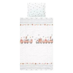 Set lenjerie pat 3 piese Lorelli Cosy Train Grey, bumbac ranforce, 0-3 luni imagine