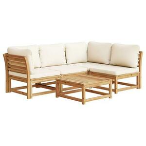 Set mobilier de gradina cu perne vidaXL 3214302, 5 buc, Lemn masiv acacia, Crem imagine