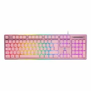 Tastatura gaming iluminata RGB, DELTACO GAMING, ergonomica, 25 taste anti-ghosting, cablu 1.8m, UK, Roz imagine