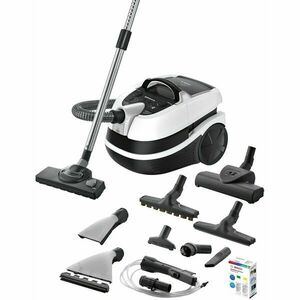 Aspirator cu spalare 3in1 Bosch Aqua WashClean BWD421PRO, 2100 W, perie Turbo, 2.5 l sac, 5 l recipient, filtru Hepa H13, alb imagine