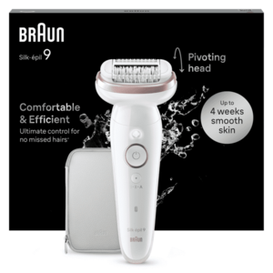 Epilator Braun Silk-épil 9 9-000 Wet & Dry, MicroGrip, Smart Light, 2 viteze, 40 pensete, Geanta de voiaj, Alb/Roz imagine