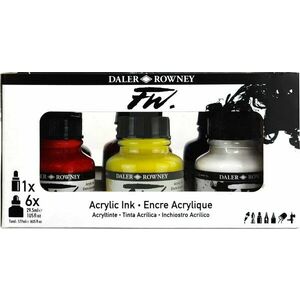 Daler Rowney FW Cardboard Box Starter Set Set de cerneluri acrilice 6 x 29, 5 ml imagine