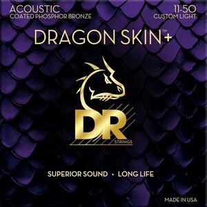 DR Strings Dragon Skin+ Coated Phosphor Bronze Custom Light 11-50 Corzi chitare acustice imagine