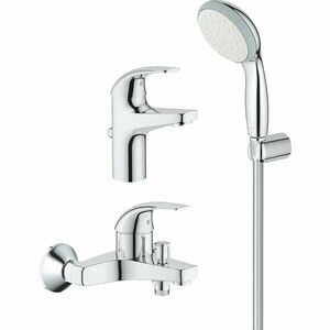 Pachet baterii Grohe Start Curve: baterie cada + baterie lavoar + para de dus cu suport, cartus ceramic, 1/2, diverter, crom imagine