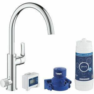 Baterie de bucatarie Grohe Blue Pure Eurosmart 30383000, 3/8'', filtrare apa, tip C, pipa inalta, Crom imagine