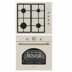 Pachet rustic incorporabil Dolce Vita Vintage cuptor electric si plita gaz, Studio Casa, Clasa energetica A, 6 functii, Grill, Ventilator, Gratare fonta, Crem imagine