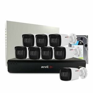 Sistem supraveghere exterior middle Acvil Pro ACV-M8EXT40-2MP-V2, 8 camere, 2 MP, IR 40 m, 2.8 mm, audio prin coaxial, HDD 1TB imagine