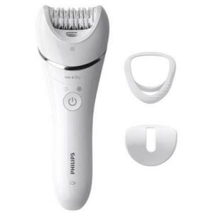 Epilator umed/uscat Philips BRE700/00, 3 accesorii, 32 pensete, utilizare fara fir, 2 setari viteza, opti-light, discuri ceramice, Argintiu imagine