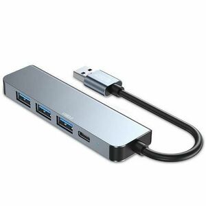 HUB USB Tech-Protect V0 aluminiu 5-in-1, USB - 3x USB 2.0, 1x USB 3.0, 1x USB Type-C (Gri) imagine