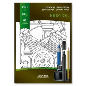 Bloc desen A4 AURORA Bristol, 20 file 210g/mp, pentru schite creion/marker, carton alb imagine