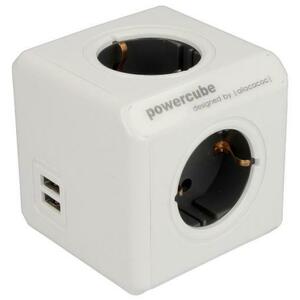 Prelungitor Allocacoc PowerCube 4 prize, 2 x USB, 3 m (Alb) imagine