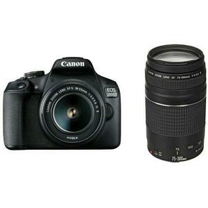 Aparat Foto D-SLR Canon EOS 2000D + EF-S 18-55mm IS + EF 75-300mm, 24.1 MP, Ecran 3inch LCD, Filmare Full HD (Negru) imagine