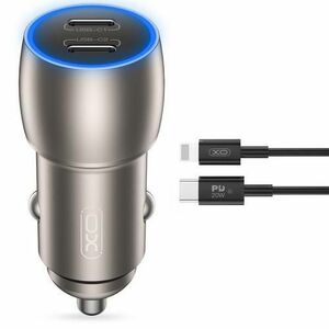 Incarcator Auto Cu Cablu Lightning XO Design CC51, 40W, 3A, 2 x USB-C, Gri imagine