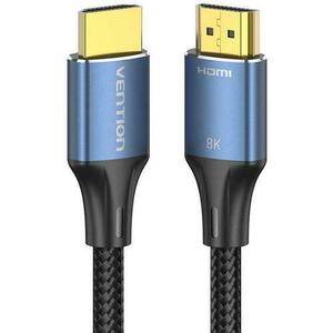 Cablu video Vention ALGLH, HDMI(T) la HDMI(T), 2m, rezolutie maxima 8K la 60Hz/4K la 120Hz, conectori auriti, cupru/argint, bumbac braided (Albastru) imagine