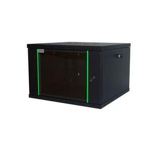 Rack 19'' 6U 600x600, de perete DECKRO RAL9005 D-META-2, usa din sticla, panouri detasabile si securizate, dezasamblat, capacitate 100kg imagine