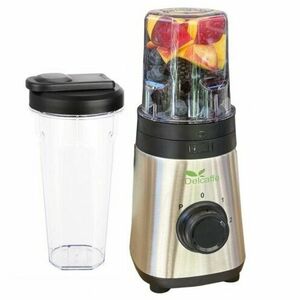 Blender DelCaffe Yoga Refresh, 2 recipiente cu capac 0.6l / 0.3l, putere 300W, 2 trepte viteza, inox imagine