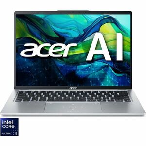 Laptop Acer Swift Go 14 OLED SFG14-73-55CQ cu procesor Intel® Core™ Ultra 5 125U pana la 4.3GHz, 14'', OLED, 2.8K, 16GB LPDDR5X RAM, 512GB SSD, Intel® Graphics, No OS, Pure Silver imagine