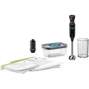 Blender de mana cu pompa pentru vidare Bosch MS6CB61V1, 1000 W, 4 lame inox, 12 viteze, Funcție Turbo, Caserola pentru vidare 1 L, Negru imagine