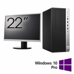 Pachet Calculator Refurbished HP ProDesk 600 G4 Tower, Intel Core i5-8500 3.00GHz, 8GB DDR4, 256GB SSD + Monitor 22 Inch + Windows 10 Pro imagine