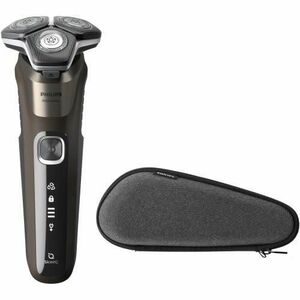 Aparat de barbierit Philips Shaver Seria 5000 S5886/30, barbierit umed si uscat, tehnologie SkinIQ, fara fir, capete flexibile 360°, display LED, senzor Power Adapt, lame auto-ascutire, lama de tuns integrata, 60 min, toc transport (Maro) imagine