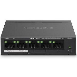 Switch PoE Desktop Mercusys MS105GP, 5 porturi Gigabit, 4 porturi PoE+ (Negru) imagine