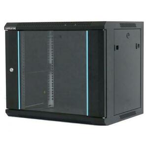 Rack 4U 600x450 DATEUP RAL9004, dezasamblat, montare pe perete, usa din sticla, panouri detasabile si securizate imagine