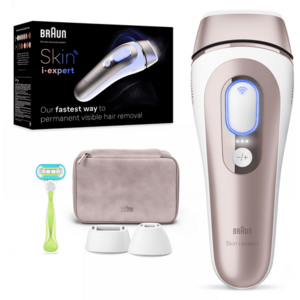 Epilator IPL Braun Skin iExpert PRO 7 PL7253 Tehnologie Skin iExpert, Feedback in timp real, 400.000 impulsuri, 10 niveluri de intensitate, 125 de impulsuri pe minut, Cap de precizie, Cap lat, Trusa de voiaj (Alb/Roz) imagine