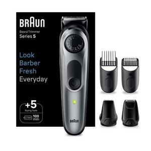 Aparat de tuns barba Braun Beard Trimmer BT5440, Wet&Dry, buton rotativ de precizie, 40 de setari pentru lungime, 1 mini-aparat de ras, 2 capete de tundere, 3 piepteni, autonomie 100 minute (Gri) imagine