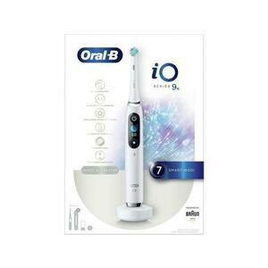 Periuta de dinti electrica Oral-B iO9, Tehnologie Magnetica, Micro-Vibratii, Inteligenta artificiala, Display led, Senzor de presiune Smart, Timer, 7 moduri, 1 capat, Suport rezerve, Incarcator magnetic, Trusa de calatorie cu incarcator (Alb) imagine