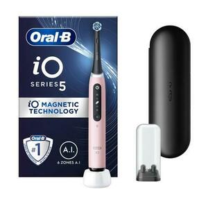 Periuta de dinti electrica Oral-B iO5 cu Tehnologie Magnetica si Micro-Vibratii, Inteligenta artificiala, Display conversational, Senzor de presiune Smart, 5 moduri, 1 capat, Trusa de calatorie (Roz) imagine