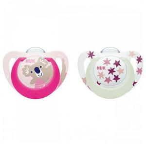 Set 2 suzete Nuk Star Day & Night Silicon, 6-18 luni M2 (Roz) imagine