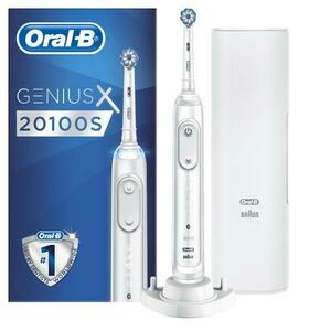 Periuta de dinti electrica Oral-B Genius X 20100S, Bluetooth, Inteligenta Artificiala, 6 Programe, 1 Capat, Trusa de calatorie (Alb) imagine