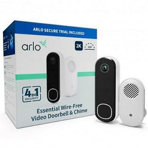 Sonerie video inteligenta Arlo Essential Security, 2K, detectie AI, Night Vision, cu avertizare sonora (Alb) imagine