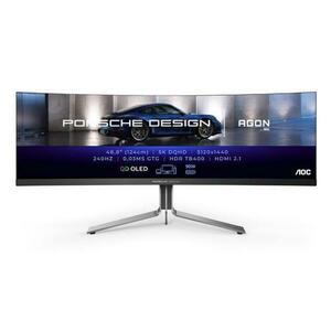 Monitor Gaming QD-OLED AOC 49inch PD49, DQHD (5120 x 1440), HDMI, DisplayPort, Boxe, Ecran curbat, 240 Hz, 0.03 ms (gri) imagine