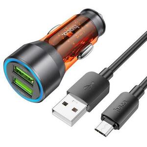 Incarcator Auto HOCO NZ12, 36 W, 3 A, 2 USB-A, Cablu microUSB (Portocaliu) imagine