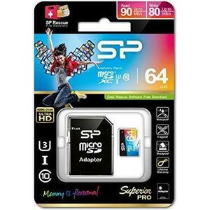 Card de memorie Silicon Power microSDXC, 64 GB, Superior UHS-1 U3, UHS-3 + Adaptor (Multicolor) imagine