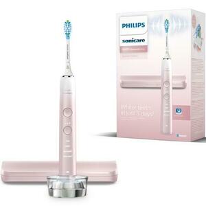 Periuta de dinti electrica Philips Sonicare DiamondClean 9000 HX9911/84, 62000 miscari/min, 4 moduri de curatare, 3 nivele intensitate, senzor presiune, functia BrushSync, aplicatie Sonicare, wireless Bluetooth, toc transport, baza de incarcare, Roz imagine