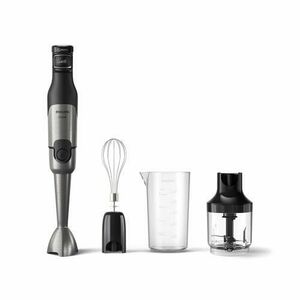 Mixer vertical Philips HR2683/00 Seria 5000, 1200 W, Tehnologie SpeedTouch, Aparatoare impotriva stropirii pentru lama, Indicator de viteza cu LED, Accesorii tel si tocator (Negru/Argintiu) imagine