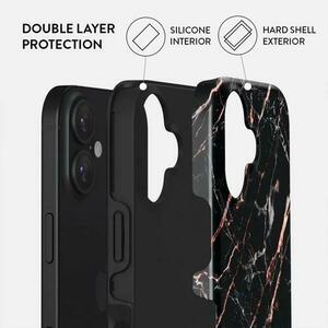 Husa Dual Layer Rose Gold Marble Burga pentru iPhone 16, Negru imagine