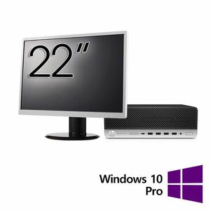 Pachet Calculator Refurbished HP ProDesk 600 G4 SFF, Intel Core i3-8100 3.60GHz, 8GB DDR4, 256GB SSD + Monitor 22 Inch + Windows 10 Pro imagine