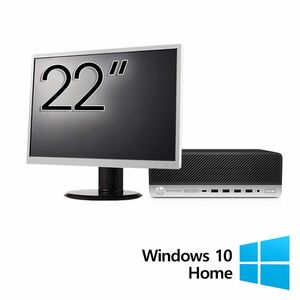 Pachet Calculator Refurbished HP ProDesk 600 G4 SFF, Intel Core i3-8100 3.60GHz, 8GB DDR4, 256GB SSD + Monitor 22 Inch + Windows 10 Home imagine