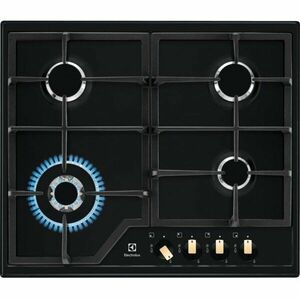 Plita incorporabila pe gaz Electrolux KGS6436RK, 4 zone de gatit, aprindere electrica, dispozitiv de siguranta, arzator Wok, gratare fonta, 60 cm, negru imagine