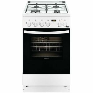 Aragaz Zanussi ZCK57201WA, Mixt, 4 arzatoare, Grill, Cuptor electric, 6 functii, Aprindere electrica, 54 l, 50 cm, Alb imagine